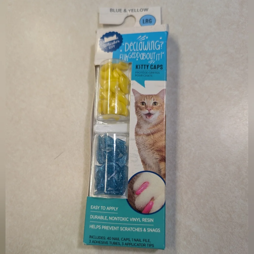 🐱 Whisker City Large Blue & Yellow Kitty Caps for Cats Nails Pets Pet Cat NWT